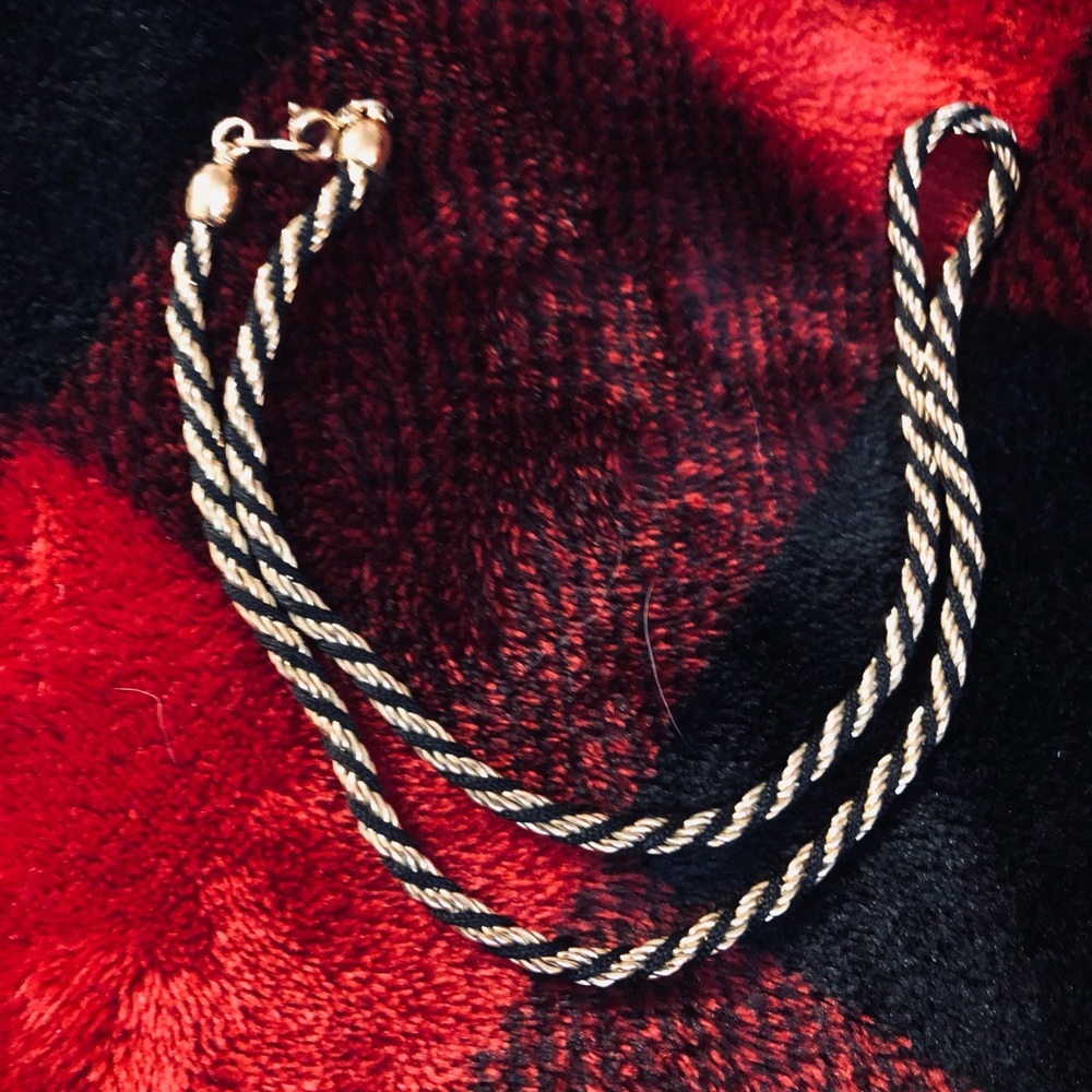Vintage Signed Trifari Black/Gold-tone Twisted Rope Choker